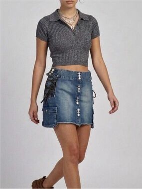 Vintage Request Y2K Denim Cargo Mini Skirt size Large (vintage 15/ XL Junior)